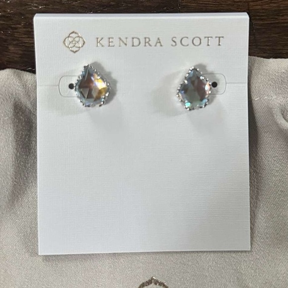 Kendra Scott Tessa Studs Rhodium Dichroic Glass earrings  NWT - Picture 2 of 6
